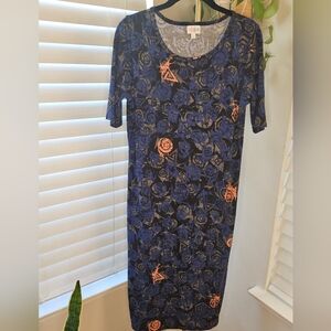 LuLaRoe Navy and Coral Floral Julia Dress